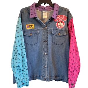 Disney Parks Mickey Mouse Club Retro 90s Colorblock Long Sleeves Denim Jacket